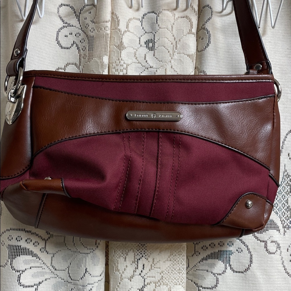 Etienne Aigner Wine and Brown Leather-Trim Shoulder Bag